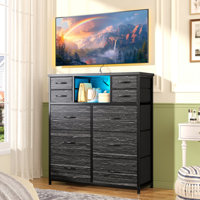Tall Storage Dresser With Charging Hub & Lighting - 10 Fabric Drawers - Suitable For Bedrooms, Dining Rooms And Living Rooms by Wrought Studio