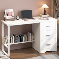 Small Desk with 3 Drawers, 47 Inch Computer Desk with Drawers & Bottom Shelves for Bedroom, Home Office Desk with Storage File Cabinet for Small Space by Winston Porter