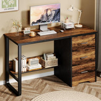 Small Desk with 3 Drawers, 47 Inch Computer Desk with Drawers & Bottom Shelves for Bedroom, Home Office Desk with Storage File Cabinet for Small Space by Winston Porter