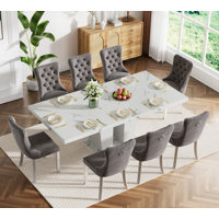 62.99" -78.74" Extendable Dining Table Set, White Dining Room Table & Velvet Dining Chairs with Stainless Leg, Rustic Kitchen Dining Table and Chairs by House of Hampton