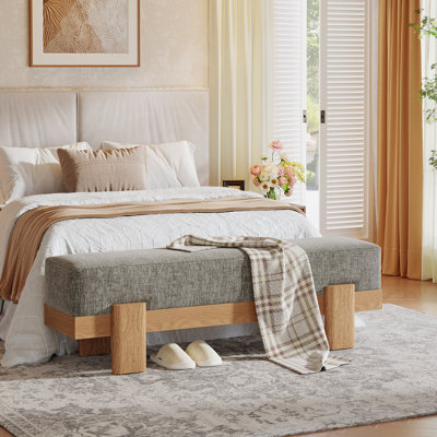 55" Upholstered Entryway Bench with Padded Seat, Shoe Bench for Bedroom or Living Room by Ebern Designs