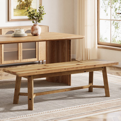 55.12-inch Solid Wood Dining Bench, Farmhouse Long Kitchen Bench With Strengthened Legs For Dining Room, Kitchen, Restaurant, Natural Brown by Ophelia & Co.