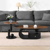 Nesting Coffee Table Set Of 2 End Table, Oval And Round Table Set, End Table by Hokku Designs