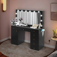 Makeup Vanity With Mirror And Lights by Ebern Designs