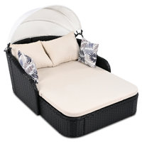 Adjustable Canopy Outdoor Sun Lounger with Stylish Curved Armrests and Sloped Backrest for Ultimate Relaxation by Bay Isle Home