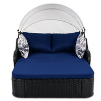 Adjustable Canopy Outdoor Sun Lounger with Stylish Curved Armrests and Sloped Backrest for Ultimate Relaxation