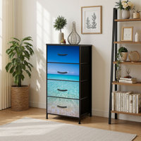 4 Drawer Vertical Storage Dresser Beach sea with Wood Top Fabric Pull Drawers by Highland Dunes