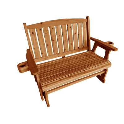 Wooden Patio Glider with High Roll Back and Deep Contoured Seat, Solid Fir Wood by One Allium Way
