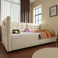 Twin Upholstered Daybed With Charging Station And Storage