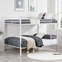 Full Over Full Low Profile Metal Bunk Bed with Ladder, Heavy Duty Bunk Bed Frame for Kids, No Box Spring Needed, Space-Saving Design for Small Rooms by Latitude Run