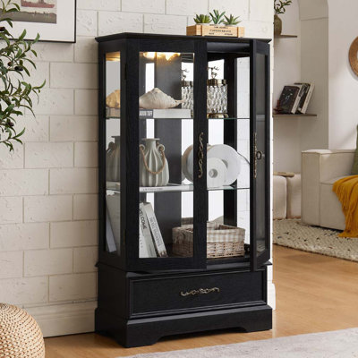 Lighted Glass Curio Cabinet With Adjustable Shelves