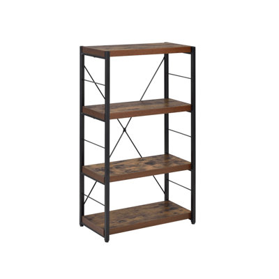 Weathered Oak And Black 3-Shelf Bookcase For Living Room Office by 17 Stories