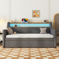 Upholstered Storage Daybed with Drawers, Charging Station and LED Lights by Red Barrel Studio