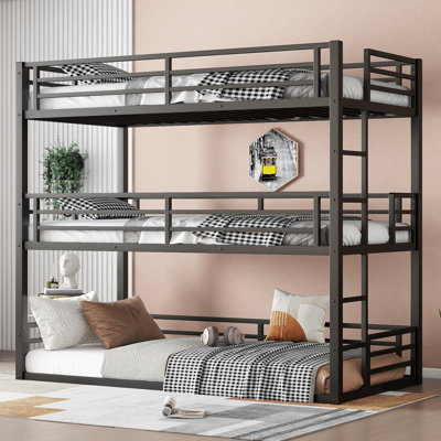 Bunk Bed, Metal Triple Bunk Bed with Safety Guardrails, Heavy-duty Bunk Bed with Noise-reduced Design by Ivy Bronx