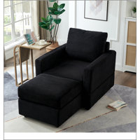 Classic Corduroy Chaise Lounge, Comfy Sofa Chaise Couch Chair, Upholstered Accent Chair with Ottoman for Living Room by Latitude Run