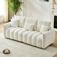 92-Inch High-Quality Teddy Fur Fabric Corner Sofa, With USB Port, Center Console And Coffee Table. A Super Large Cushioned Sofa, Suitable For Grand Li by Ivy Bronx