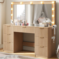 Dulane 47" Large Fluted Vanity Desk With Mirror & Adjustable Led Lights by Willa Arlo Interiors