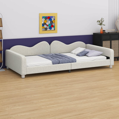 Upholstered Daybed – Sherpa Fabric Sofabed With Cloud-Shaped Backrest, No Box-Spring Needed