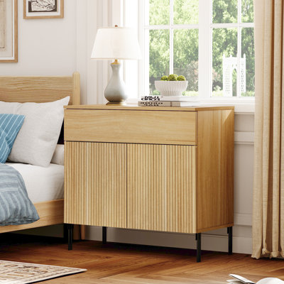 Union Rustic Modern Minimalist Nightstand,31.5" Wood End Table,Reeded Design Bedside Table For Bedroom, Living Room,Entryway by WAMPAT