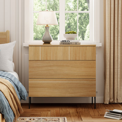 Union Rustic Modern Minimalist Wood Nightstand With 3 Drawers ,31.5" Large End Table,Reeded Design Bedside Table For Bedroom, Living Room,Entryway by WAMPAT