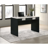 1pc Modern Desk Elegance Black Base Stunning Marble Storage Two Drawers Wooden Home Office Furniture White Black by Latitude Run