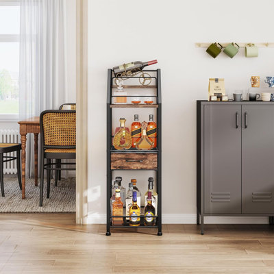 Freestanding Wine Rack Floor Cabinet - 4-Tier Stepped Bar Organizer With Storage Drawer For Wine Bottles, Liquor & Glassware, For Kitchen, Living Room by 17 Stories