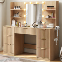 Dulane 47.2" W Modern Large Vanity Desk With 7 Drawers, 4 Shelves, Led Lighted Mirror & Power Outlets by Willa Arlo Interiors