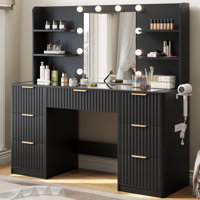 Dulane 47.2" W Modern Large Vanity Desk With 7 Drawers, 4 Shelves, Led Lighted Mirror & Power Outlets by Willa Arlo Interiors