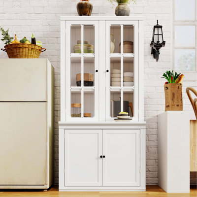 Freestanding Cabinet With Glass Door, Farmhouse Display Cabinet With Storage