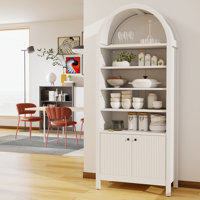 71" Tall Arched Cabinet Arched Bookcase 2 Doors Bookshelf Adjustable Shelves Pantry Cabinet