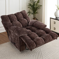 Oversized Manual Recliner Chair with Swivel Frame, Chenille Fabric, and Wooden Backrest - 38.87 Inch Wide by Ebern Designs
