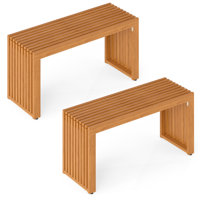 2 PCS 36 Inch Patio Bench All-Slat Acacia Wood Loveseat for 2 People 800 lbs Capacity by Ebern Designs