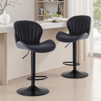 Swivel Adjustable Height Bar Stools, Leather Upholstered Counter Stools, Modern Pub Stool by George Oliver