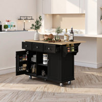 53.1" Kitchen Island with Drop-Leaf + Internal Storage Racks by Lark Manor
