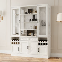 Pantry Cabinet With Tempered Glass Door And Strong Storage