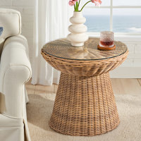 Anesty Adella 20.75"Tall Coastal Faux Rattan Frame with Glass Top End Table by Bay Isle Home