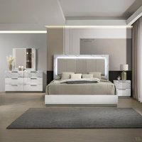 Bed – Two-Tone High-Gloss Marble & Lacquer Finish With LED Lighting, Padded Headboard by Ivy Bronx