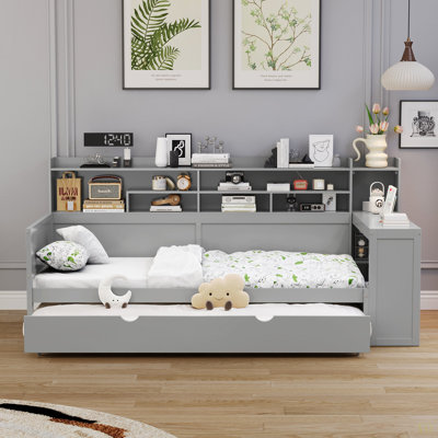 Wooden Daybed With Storage Shelves, Multi-Functional Bed With Twin Size Trundle Bed And Study Desk by Latitude Run