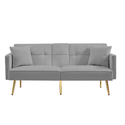 Velvet Futon With Gold Legs, 3 Adjustable Settings For A Relaxing Time, 2 Side Pockets Storage, Foldable Cup Holder, Cozy Foam, Sinuous Spring Seat, M by Mercer41