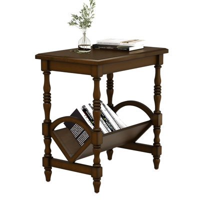 Vintage End Table with Magazine Rack - Birch Veneer & Rubberwood Legs by Alcott Hill