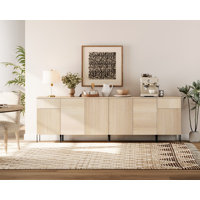 94.5" Modern Reeded 4-Door Sideboard With Charging, 4-In-1 Wooden Credenza Storage Cabinet For Kitchen, Dining Room by Ebern Designs