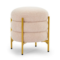Round Storage Ottoman Multiuse Vanity Stool With Metal Legs by Mercer41
