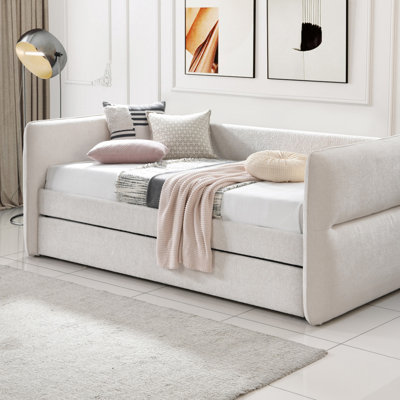 Luxurious 1Pc Modern Daybed Pull Out Trundle Button Tufted Nailhead Trim Bedroom Living Room Furniture Oatmeal by Hokku Designs