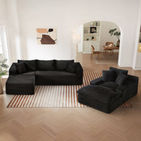 3-piece No-assembly Living Room Set, Plush Corduroy Modern Sectional Sofa With Loveseat And Chaise Lounge by Mercer41