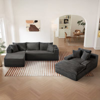 3-piece No-assembly Living Room Set, Plush Corduroy Modern Sectional Sofa With Loveseat And Chaise Lounge