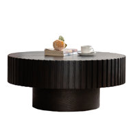 Round Coffee Table Handcrafted Relief Sturdy Pedestal Wooden Olive-Shaped Tea Table For Living Room by Corrigan Studio