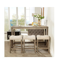 Long Counter Height Dining Bar Table & 3 Stools Set—Built-in Power Strip, Padded Seats, Space-Saving for Kitchen/Living/Game Room
