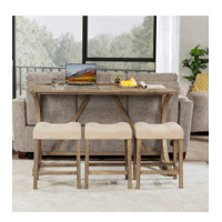 4 Piece Bar Table Set with Power Outlet - Industrial Dining Table & Chairs Set for Living/Dining Room by 17 Stories