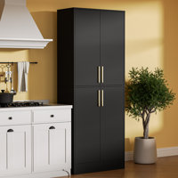 71" Tall Pantry Cabinet With 4 Doors, Kitchen Pantry Storage Cabinet, Freestanding Larder Cupboard, Kitchen Hutch With Gold Handles For Dining Room, B