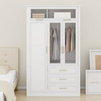 3 Door Wardrobe Armoire Closet With LED And Drawers by Mercer41
